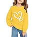 Girls Preppy Heart Sweatshirts Oversized Pullover Sweatshirt Kids Fall Winter Long Sleeve Cute (Yellow, 12-13 Years)