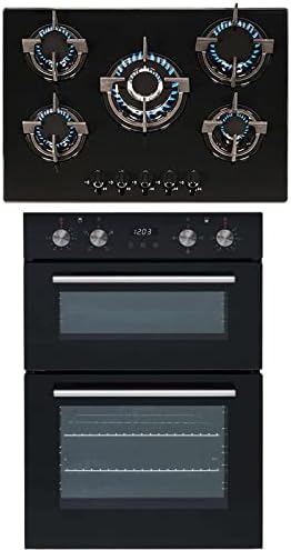 SIA 60cm Black Double Electric Fan Oven, 4 Burner Gas On Glass Hob - View #5