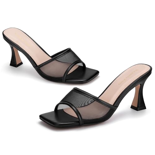 Viciously Vixen Womens Kitten Heeled Sandals Square Open Toe Mesh Slip On Heels Casual Party Dress Shoes for Women,Black Mesh,7.5 by Viciously Vixen - Used condition - Image 8