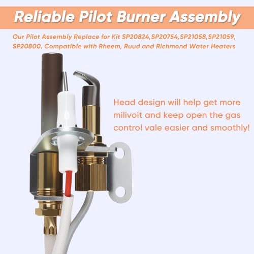 Hoeine Pilot Assembly for Water Heater Parts Compatible with Rheem Ruud Richmond SP21058 SP20824 SP20754 SP20800 | NG/LP Universal Burner Ignition Replacement Kit with Thermopile & Sparker