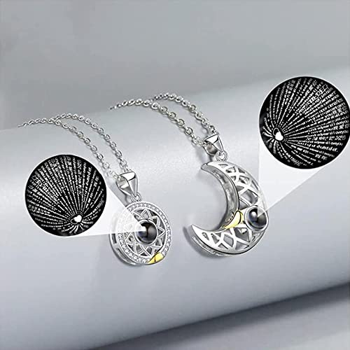 Ulazomer 925 Sterling Silver Chain Necklace, Sun And Moon Yin Yang Couple Magnetic Necklace Matching Pendant Projection Necklace With 100 Languages I Love You For Him And Her Best Friend #TOP3