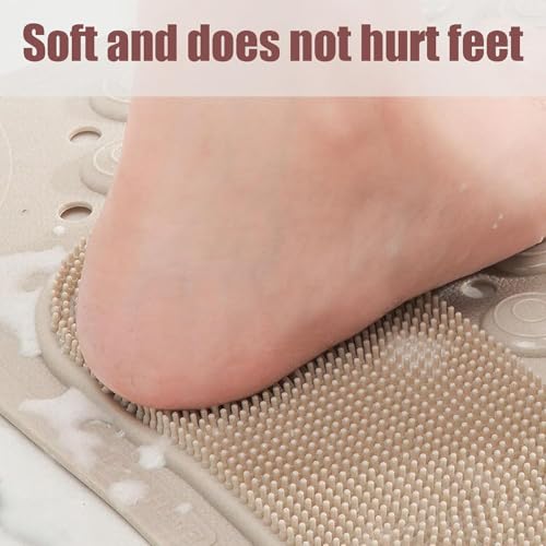 Image of Homecloud Anti Skid Mat for Bathroom Floor Shower mats for Bathroom Anti Slip with Foot Scrubber Bath mat Anti Slip with Suction Cups & Drain Holes (69x35 Cm) (Beige)