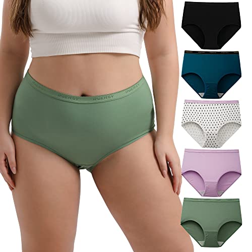 INNERSY Plus Size XL-6XL Big Curvy Woman Cotton Underwear High Waist Briefs 5-Pack(Mint Sky,3X-Large)