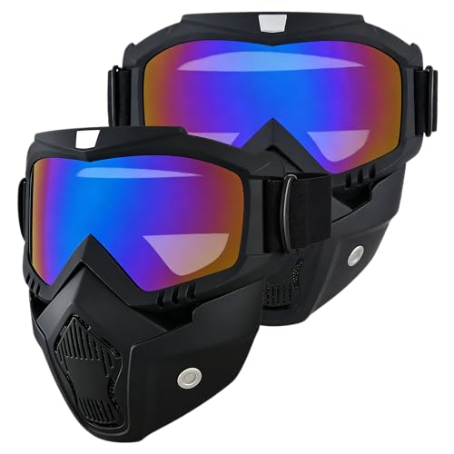 2pcs Motorcycle Helmet Riding Goggles Glasses with Removable Face Mask,Vintage Bullet Fight Motocross,Mask Anti Fog,Tactical Full Face Mask Ski Mask Goggles Detachable Adjustable