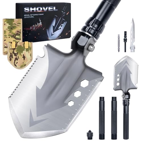 Qoosea Pelle Pliante Multifonctionnelle 82cm Pelle de Camping Pliante, Portable Pliable Pelle Militaire en Acier au Carbone, Survie Outil pour Camping, Hors Route, Randonnée, Jardinage, Chasse