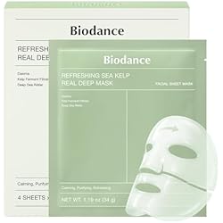BIODANCE Refreshing Sea kelp Real Deep Mask, Overnight Hydrogel Face Mask, Calming, Oil & Sebum Control, Blemish Care, After Sun Care, Sunburn Relief, Korean Skin Care | 1.19oz(34g) x 4ea