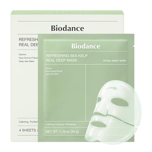 BIODANCE Refreshing Sea kelp Real Deep Mask, Overnight Hydrogel Face Mask, Calming, Oil & Sebum Control, Blemish Care, After Sun Care, Sunburn Relief, Korean Skin Care | 1.19oz(34g) x 4ea