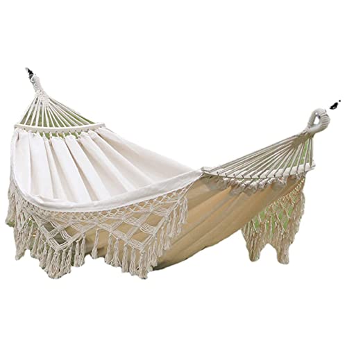 Portátil Hamaca para Acampar Borlas brasileñas con Flecos Ganchillo Algodón Lino Hamaca Doble para Exterior Jardín Interior Patio Porche Patio Incluye Bolsa de Transporte Playa Hammock