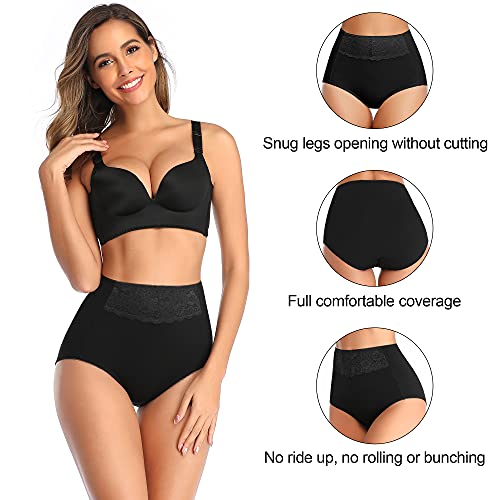 Misswho Women's High Waisted Cotton Underwear Soft Breathable Full Coverage Stretch Briefs Ladies Panties 5-Pack #TOP2