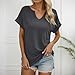 Women's Fashion Solid Color Loose Small V Neck T Shirt Womens Workout Tops Loose Fit (Dark Gray, XXL)