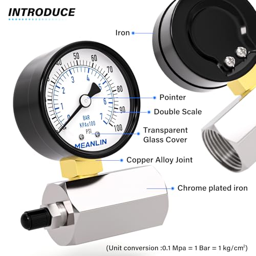 MEANLIN MEASURE 0~100Psi 2" Steel Double Graduated Air Test Pressure Gauges, 3/4" FNPT Connection, -3-2-3% Accuracy by MEANLIN MEASURE - Image 4