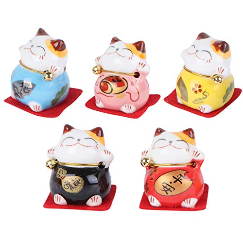 PRETYZOOM 5 Pièces Mini Maneki Neko Mignon Chanceux Chat Figurine Fengshui Chinois Japonais Statue Chanceux Fortune Chat pour Voiture Intérieur Table Décoration