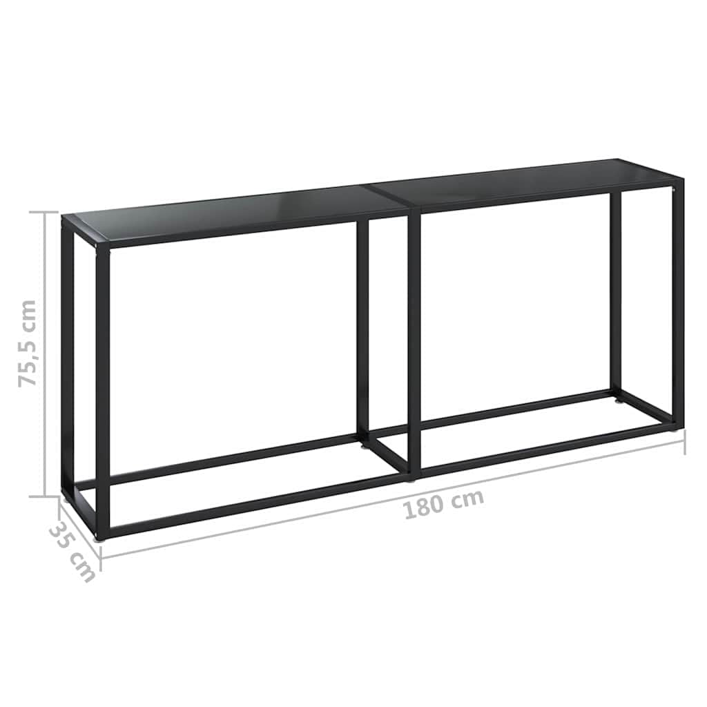 Konsola ze szkła hartowanego w kolorze czarnym 180 x 35 x 75,5 cm, wytrzymały stolik pomocniczy ze stali malowanej proszkowo, łatwy do czyszczenia wilgotną szmatką, wystarczająco dużo miejsca