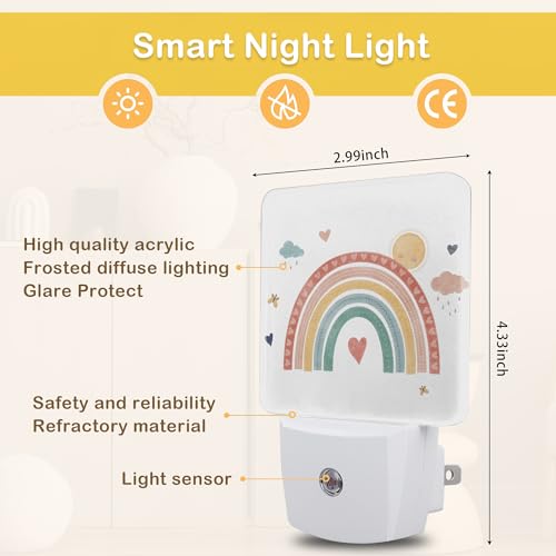 Image of Boho Rainbow Night Light,Plug in Night Light, Dusk to Dawn Sensor Nightlights for Stairway /Hallway /Kitchen /Bedroom /Bathroom 0.5W