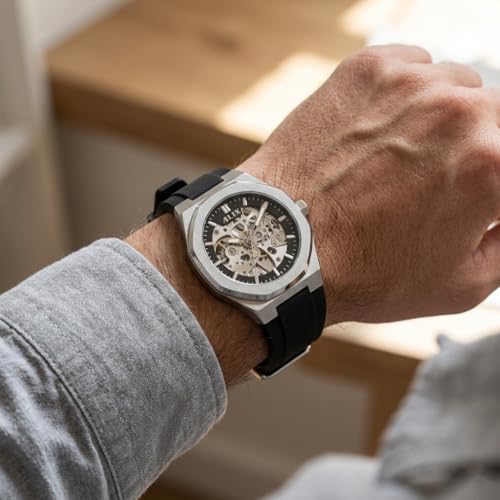 Image of ALIX Men's Mechanical Automatic Skeleton Self-Winding Water Resistant Analog Watch