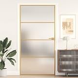 YunCangg Golden framed interior door with frosted tempered glass, 102.5 x 201.5 cm, aluminum frame, 5 mm glass, handle included, modern privacy door for home, office, renovation