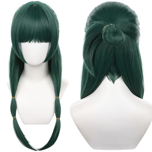 Cosplay-Perücke für Frauen, grünes langes gerades geflochtenes Hochsteckhaar aus synthetischem Stoff für Anime Comic Con, Anime Cosplay Show, Halloween