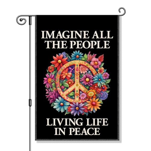 Vgrti Imagine All The People Living Life In Peace Garden Flag, Boho Hippie Hate Has No Home Here Garden Flag, Floral Equality Inclusion Protest Peace Sign Banner, Funny Home Yard Liberal Outdoor Decor