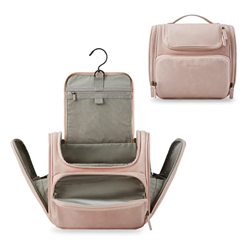 Product Image of the BAGSMART Hanging Toiletry Bag, Water-resistant Leather Dopp Kit, Large Travel Organizer for Full Sized Container, Pink