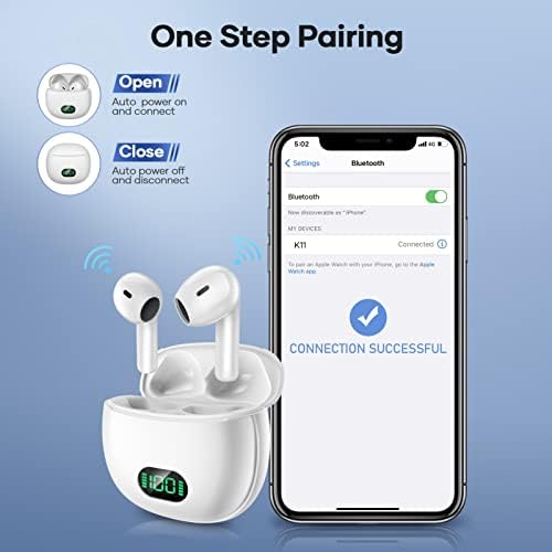 Wireless Headphones, Eisreho True Wireless Earbuds In Over Ear Bluetooth 5.3 Earphones with Microphone HiFi Stereo LED Display, USB-C Fast Charge, Touch Control, Mini Headset for Sport Running GYM