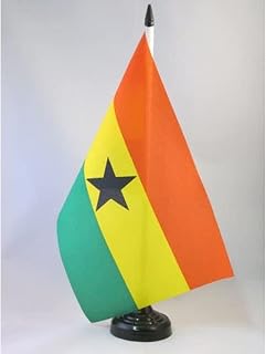 Ghana Table Flag 5'' x 8'' - Ghanaian Desk Flag 21 x 14 cm - Black plastic stick and base - AZ FLAG