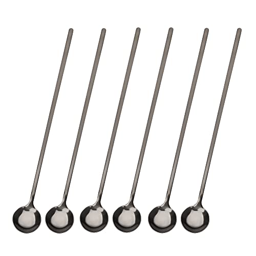 6 PCS 9.5-Inch Long Handle Ice Tea Spoons, Espresso Spoon, Coffee Spoon Set, 18/8 Stainless Steel Spoons for Cocktail Stirring, Mixing, Tea, Soup, Cappuccino, Sweejar(Black)