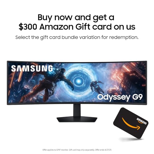 SAMSUNG 49-inch Odyssey G9 (G91F) + $200 Amazon Gift Card, DQHD, 144Hz, Curved Gaming Monitor, Ultra-Wide 32:9 Screen, DisplayHDR 600, AMD FreeSync™ Premium Pro, Ergonomic Stand, LS49FG910ENXZA, 2025