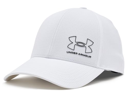 Under Armour Men's Iso-Chill ArmourVent Stretch Fit Hat, (102) White / / Black, Small/Medium