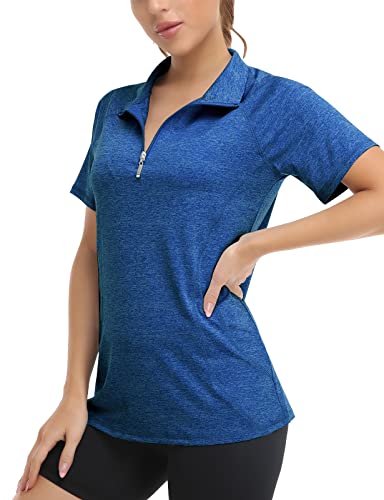 Koscacy Athletic Shirts Women Short Sleeve, Plus Size V Neck Collared Yoga Top With Leggings Absorb Sweat Quick Dry Activity Running Tshirt Loungwear Blue 2Xl #TOP25