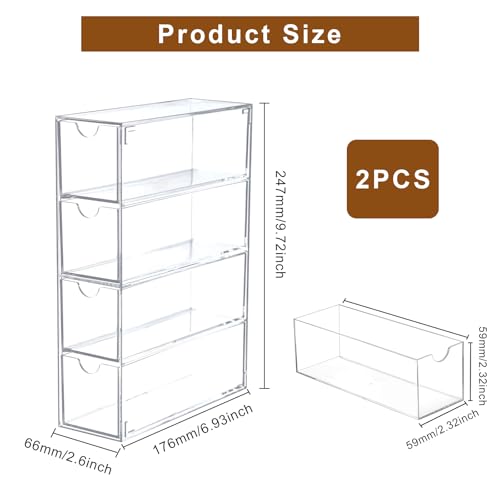 DAIRYCOF 2 Stück Aufbewahrungsschublade für Kaffeekapseln-transparenter Kaffeekapselhalter-Kompatibel mit Nespresso Kapseln-24.7 x 17.6 x 6,6 cm-Acryl Aufbewahrung mit 4 Schubladen (2, Transparenter)