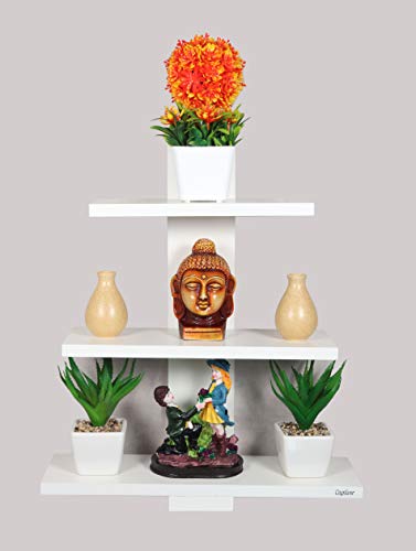 Image of Captiver Wooden Wall Mounted Decorative Shelf Racks Stand (Matte Finish White) II for Living Study Room Bathroom Kitchen Home Multipurpose Storage Bedroom Tv