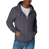 Hanes Men's Full-Zip Eco-Smart Hoodie, Charcoal Heather, Large