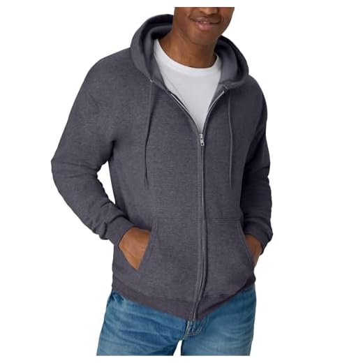 Hanes Mens Hoodie, Ecosmart Fleece Full-zip Zip-up For Hooded Sweatshirt, Charcoal Heather, X-Large US
