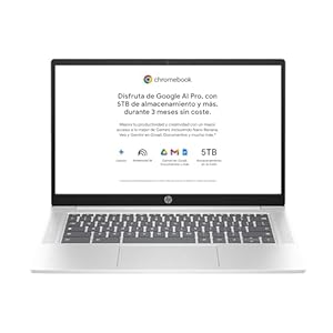 HP Chromebook – Ordenador portátil de Google 14″ FHD (Intel N100, 8GB RAM, 128GB eMMC, ChromeOS) + Suscripción Google AI Pro con Gemini Pro y 5TB de Almacenamiento Durante 3 Meses – QWERTY Español