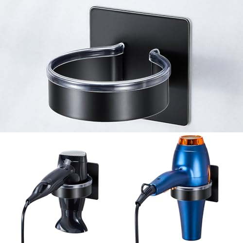 XILIMOR Supporto per Asciugacapelli, Porta Phon da Muro Nero, Portaphone da Bagno, Porta Asciugacapelli Senza Foratura, Asciugacapelli da Parete per Bagno Porta Phon