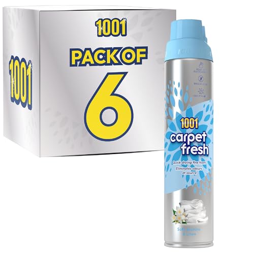 1001 Carpet Fresh Spray Soft Jasmine & Fresh Linen Fragrance, Hours Of Freshness, For Use On Carpets, Rugs & Upholstery, Pack of 6x 300ml Can