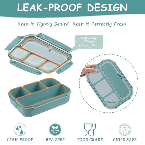 QQKO Bento Box Adult Lunch Box, Bento Box for Kids, 1200 ML Lunch Containers for Adults, Food Storage Container With 4 Compartments, Leak-Proof, Microwave, Dishwasher Safe — view 3