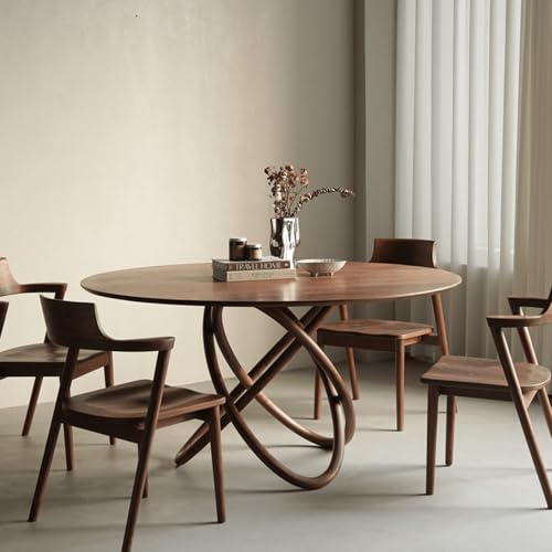 Wood-Dining-Room-Table-Round-Pedestal-Side-Accent-Table-Vintage-Kitchen-Table-Mid-Century-Modern-Farmhouse-Table-with-Solid-Wood-Leg-for-Small-Space-Walnut-wood-4724-L4724-W2953-H Wood Dining Room Table Round Pedestal Side Accent Table Vintage Kitchen Table Mid Century Modern Farmhouse Table with Solid Wood Leg for Small Space Walnut wood 4724 L4724 W2953 H