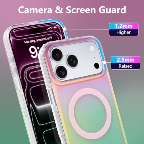 Image of Magnetic Case for iPhone 17 Pro Max [Compatible with Magsafe] | [Anti-Yellowing] [1 Screen Protector] Cute Fashion Iridescent Case for iPhone 17 Pro Max 6.9 inch 2025, Pink Green