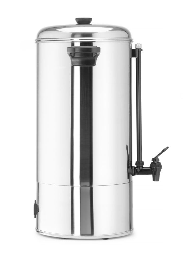 HENDI Percolateur à café, paroi simple, bac à filtre intégré, robinet non drip, pour café moulu grossièrement, pas de filtre en papier nécessaire, 16L, 230V, 1500W, 387x275x(H)595mm, inox 18/0