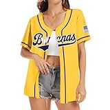 Baseball Button Up Shirt for Women Quick-Dry Graphic Baseball Game Day Fan Jersey Short Sleeve Tops(Yellow, S)