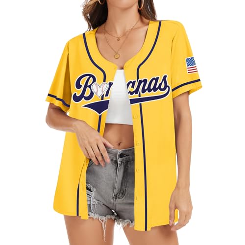 Baseball Button Up Shirt for Women Quick-Dry Graphic Baseball Game Day Fan Jersey Short Sleeve Tops