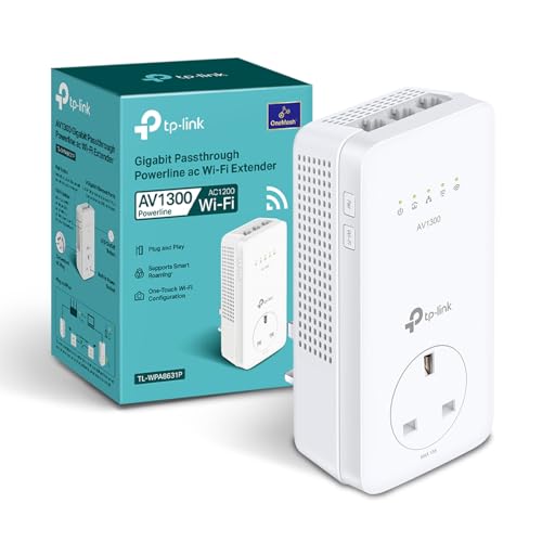 TP-Link TL-WPA8631P AV1300Mbps WiFi Extender Booster, Dual-Band WiFi Extender, 3x Gigabit Ports, Gigabit Passthrough Powerline Up To 867 Mbps on 5 GHz and 300 Mbps on 2.4 GHz, 2x 2 MIMO, Plu