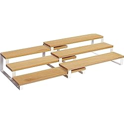 SONGMICS Especiero, Juego de 2 Estante para Especias, Especiero Extensible de 3 Niveles, de Bambú, Apilable, para Despensa, Encimera, Mostrador, Natural y Blanco KCS016N02