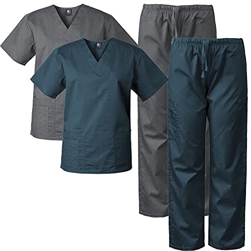 Medgear 2-Pack Scrubs for Men and Women Scrubs Set Medical Uniform Scrubs Top and Pants
