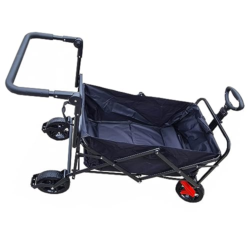 TMZ® Camping Trolley Collapsible Garden Wagon with Brake Big Wheels Beach Cart Max Capacity 80kg Folding Cart Trolley for Festival Shopping Camping Picnic Black