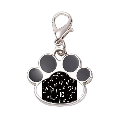 DIYthinker?White Music Bar And Notes Black Pet Tag Keychain Dog Cat ID