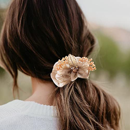 Brinie Flower Hair Scrunchies Champagne Elastic Hair Bands Handmade Bead Rhinestone Hair Ties Stretchy Hair Rope Ties Ponytail Holder Hair Accessories For Women And Girls (Type 1) #TOP5