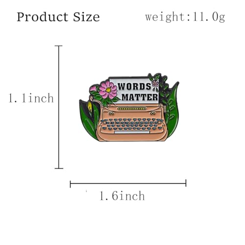 Image of Typewriter Enamel Pin, Floral Brooch, Writer Book Novel Lapel Pin for Backpack, Jewelry Gift