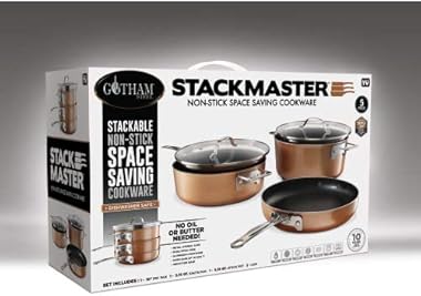 Gotham Steel Stackable Pots and Pans Set – Stackmaster 5 Piece Cookware Set with Ultra Nonstick Cast Texture Ceramic Coating,